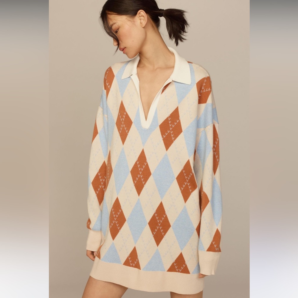 Anthropologie Color Block Argyle Sweater Dress - image 1